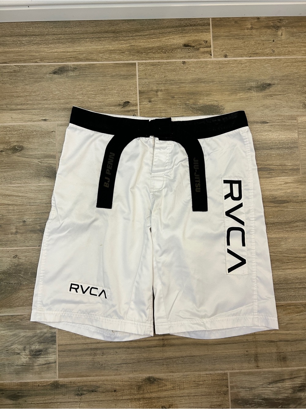 RVCA BJ Penn White Board Shorts with Black Waist Tie